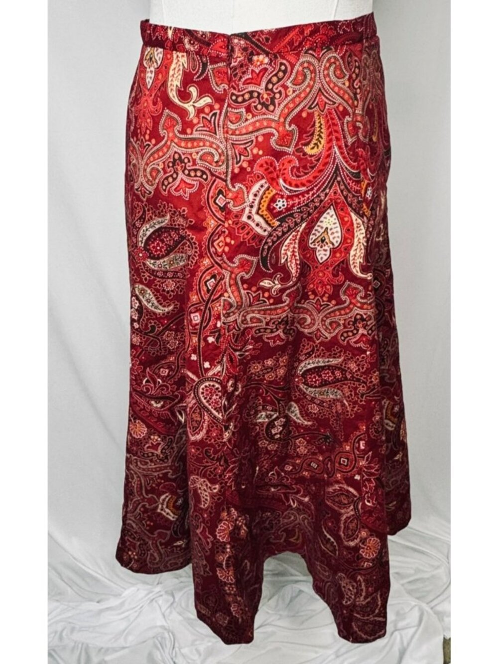 Liz & Co. Womens Red Paisley Midi Skirt Size 14 Lined